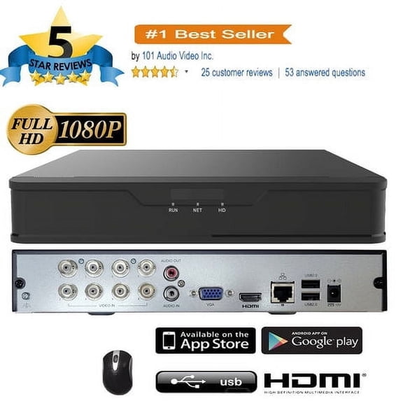 101AV 16CH Security System Hybrid HD H.265+/H.264 5in1 DVR, HD-TVI/CVI/AHD/IP, 1080P HDMI/VGA Video Out, Phone APPs for Home & Office, Work w/ 5MP Lite Analog & 4MP IP Camera