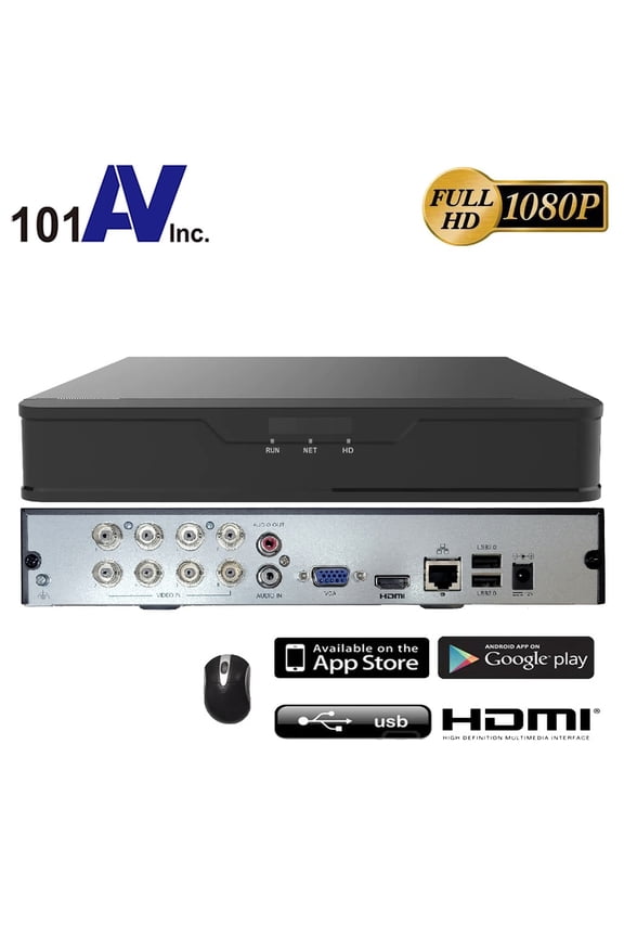 101AV 8 Channels DVR 2TB Hard Drive 4MP/1080P H.265/H.264 Digital Video Recorder, No Built-in PoE Ports & WiFi, HDMI/VGA, Mobile APPs for Home/Office IP Cameras