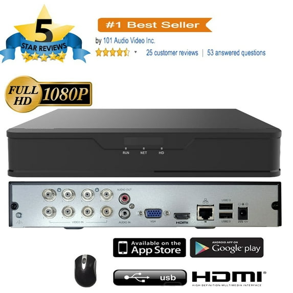 101AV DVR 8 Channels 1TB Hard Drive 4MP/1080P H.265/H.264 Network Video Recorder, No Built-in PoE Ports & WiFi, HDMI/VGA, Mobile APPs for Home/Office, Supports 10 x 4MP IP Cameras