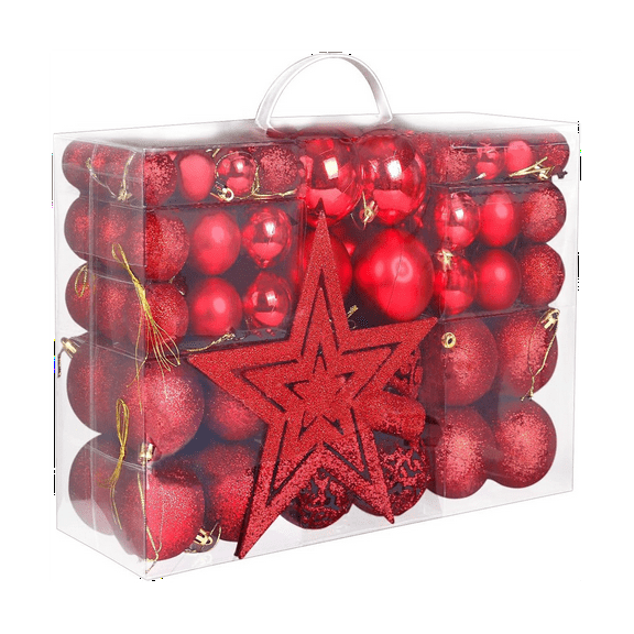 101Pcs Red Christmas Ball Ornaments for Christmas Tree, Shatterproof Christmas Tree Balls Decorative Baubles Hanging