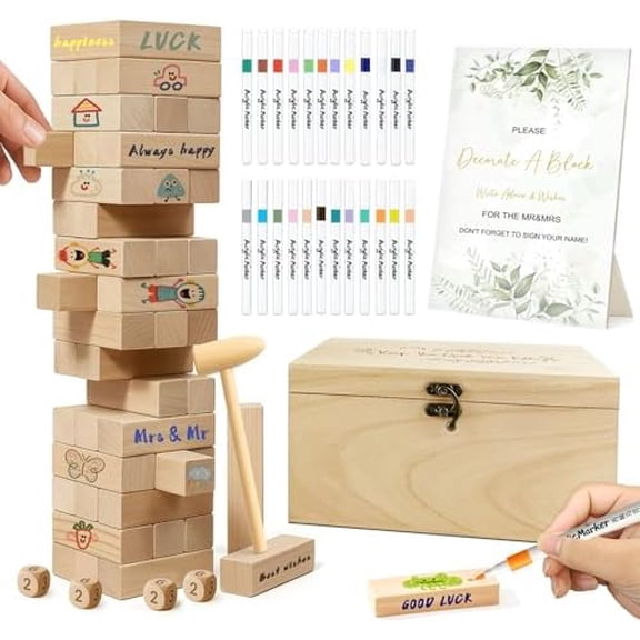 101Pcs Wedding Shower Games Blocks to Decorate Kit, Bridal Shower Game Ideas Activities for Stacking, Building & Drawing, Suitable for Bride & Groom Party Game, Anniversary, Decorations, Favors