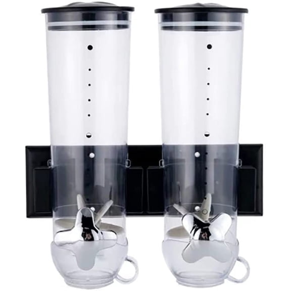 101oz Wall Mount Dry Goods Dispenser, Double-bucket Dry Cereal Dispenser Grain Dispenser Grid Grain Storage Bin Kitchen Storage Organizer, Dry Food Cereal Dispenser For Food Nuts Flour Maker (Black)