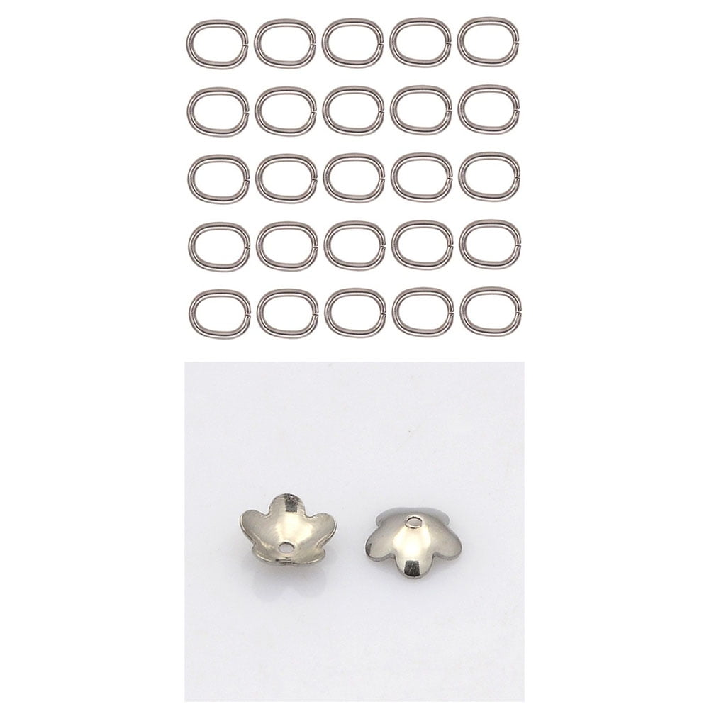 101pc Tarnish Resistant 5-Petal 201 Stainless Steel Flower Bead Caps Stainless Steel Color 6x2mm Hole: 0.7mm