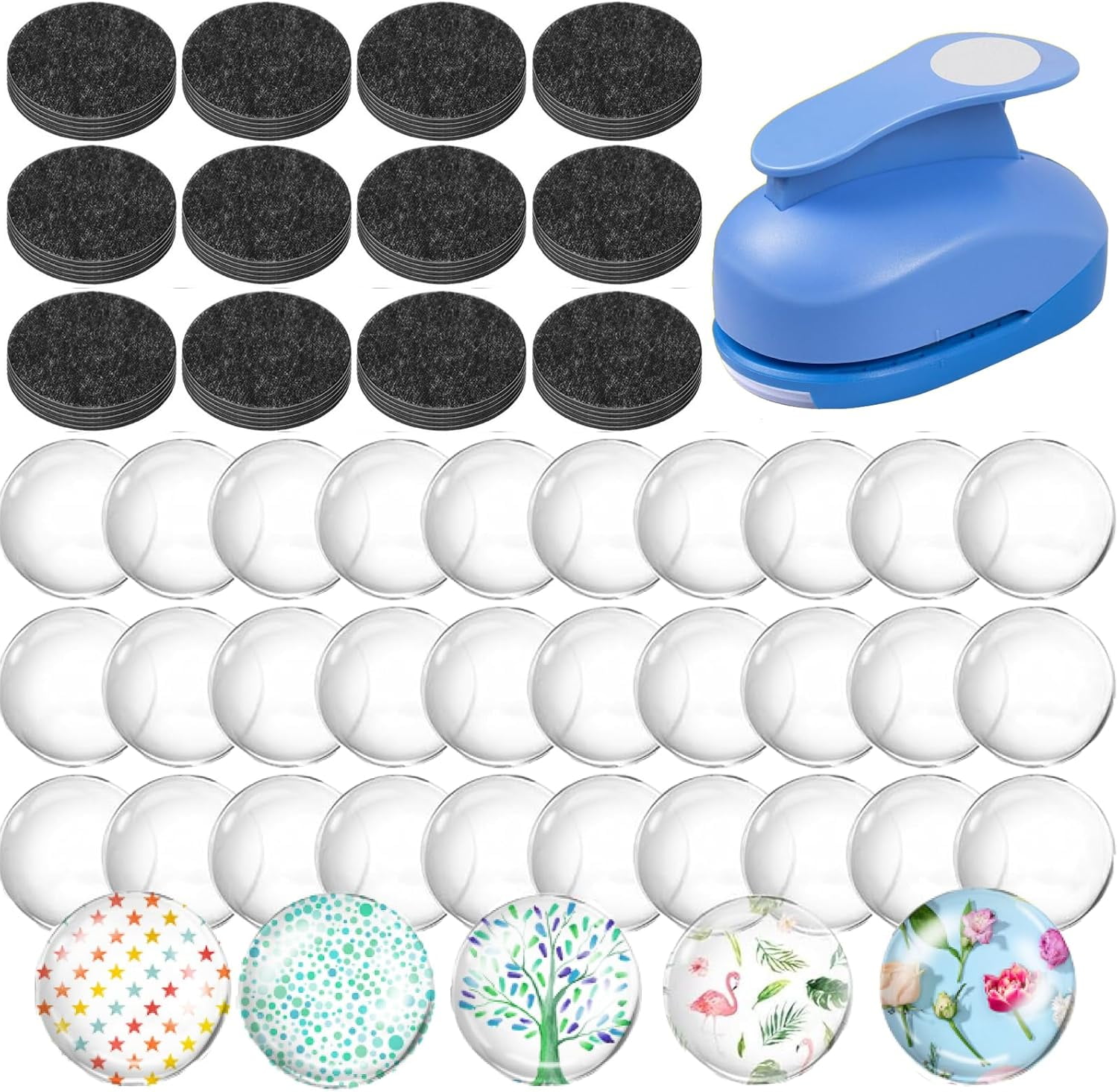101pcs Fridge Glass Magnets Craft Set Include Craft 1-Inch Paper Punch Round Disc Ferrite Ceramic Magnets with Transparent Glass Cabochons for DIY Refrigerator Magnet Crafts