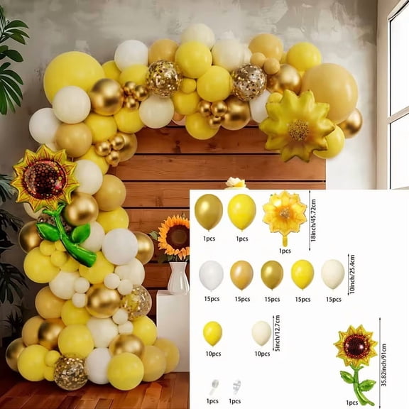 101pcs Sunflower Balloon Garland Kit - Vibrant Yellow Flower Foil Balloons for Birthday, Wedding, and Anniversary Celebrations