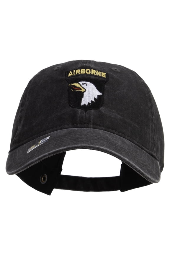 101st Airborne Division Embroidered Washed Solid Pigment Dyed Cotton Twill Brass Buckle Cap - Black OSFM