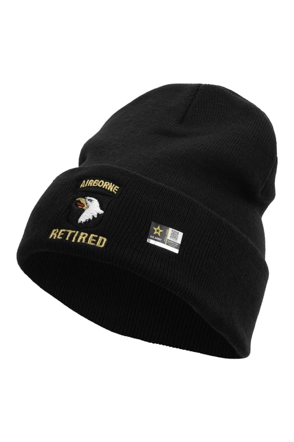 101st Airborne Retired Embroidered 12 Inch Long Knitted Beanie - Black OSFM