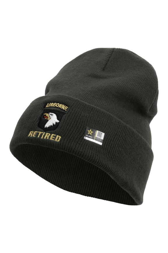 101st Airborne Retired Embroidered 12 Inch Long Knitted Beanie - DK Grey OSFM