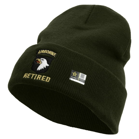 101st Airborne Retired Embroidered 12 Inch Long Knitted Beanie - Olive OSFM