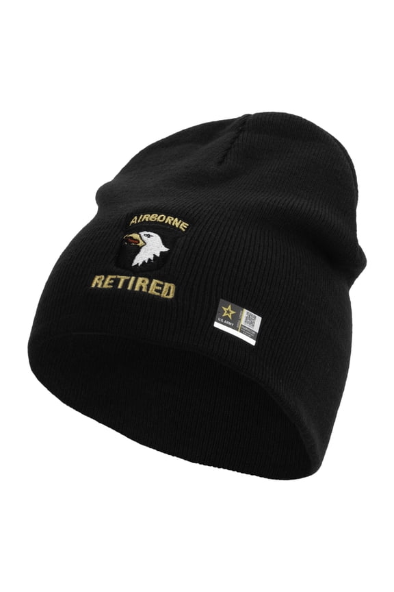 101st Airborne Retired Embroidered 8 Inch Knitted Short Beanie - Black OSFM