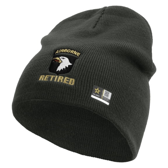 101st Airborne Retired Embroidered 8 Inch Knitted Short Beanie - DK Grey OSFM