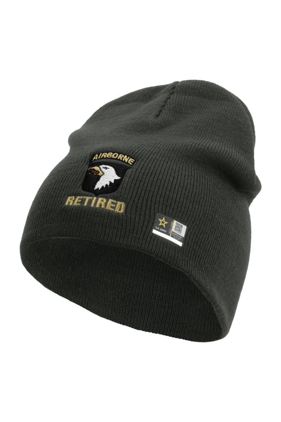 101st Airborne Retired Embroidered 8 Inch Knitted Short Beanie - DK Grey OSFM