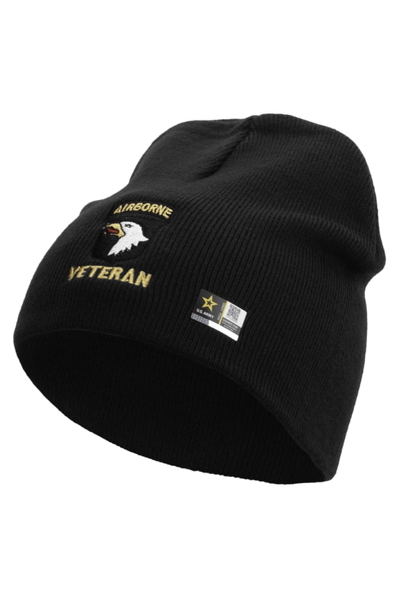 101st Airborne Veteran Embroidered 8 Inch Knitted Short Beanie - Black OSFM