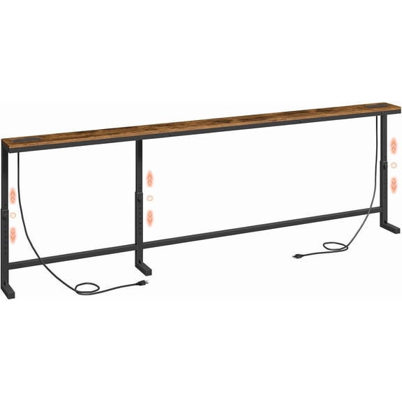 102.3'' Narrow Console Table with Outlet, Adjustable Height (24.3"-32.7"), Behind Couch Table Skinny, Long Sofa Table with Power Outlets, L-Shaped, for Living Room, Rustic Brown CTHR826E01