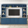 thumbnail image 1 of 102.3"W Farmhouse 4-Piece Entertainment Center Wall Unit with Bookshelves, Modern Large TV Stand with 6 Drawers for TVs Up to 75", Rustic Media Console with Adjustable Shelves for Living Room, Blue, 1 of 7