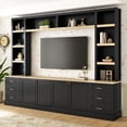 thumbnail image 1 of 102.3"W Farmhouse Entertainment Center Wall Unit with Adjustable Shelf, Modern Large TV Stand with Bookshelves for TVs Up to 75", Rustic Media Console with 6 Drawers for Living Room, Black, 1 of 9