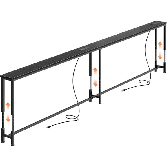102.4 Inch Sofa Table with Power Outlets, 23.9’’-34.4’’ Height Adjustable Range, Behind Couch Table with USB-C Ports, Sofa Tables Narrow Long, Skinny Console Table, Small Spaces, Rustic Brown