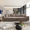 thumbnail image 1 of 102.4" Sectional Couch Modular Cloud Sofa Plush Corduroy Convertible Lounge Couches Oversized 4 Seat Comfy Sofa Deep Seat with 6 Pillows Solid Wood Frame for Living Room Reception Room Office,Brown, 1 of 11
