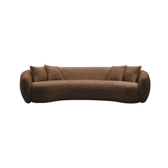 102'' 5-Seater Boucle Sofa Modern Sectional Half Moon Leisure Couch Curved Sofa Teddy Fleece Brown