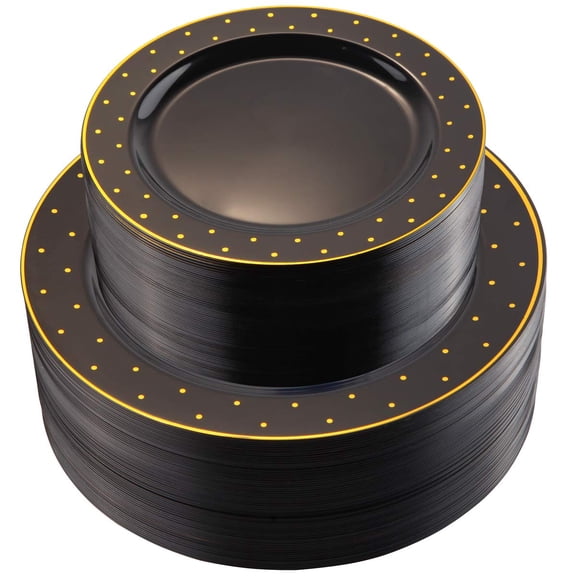 102 Black And Plastic Plates Disposable Party Include 51 Dinner Plate 10.25'' 51 Dessert 7.5'' For Birthday Wedding &