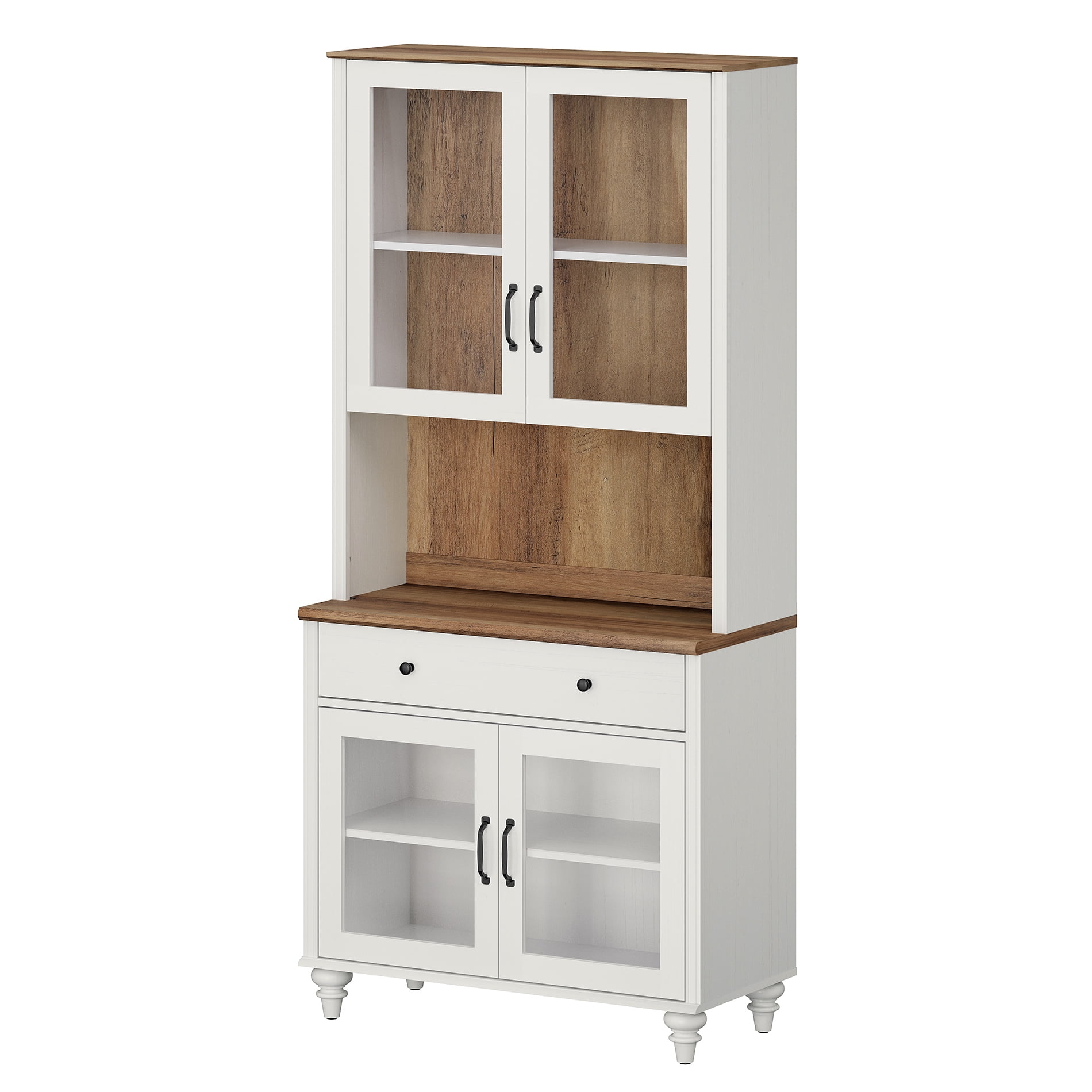 102" Buffet Cabinet with 6 Glass Doors, Kitchen Storage Cabinets, Wood Coffee Bar Table with Adjustable Shelf, Sideboard Credenza for Dining Room, Navy Blue