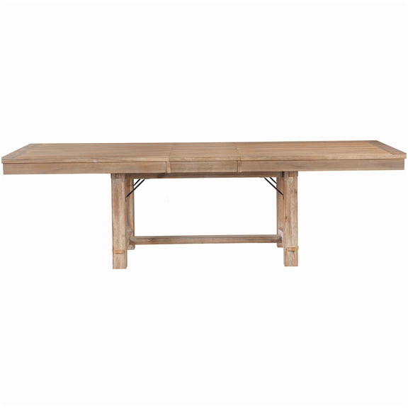 102 Inch Extendable Dining Table, Rustic Oak Finish, Acacia Veneer Top with Hidden Leaf, Seats 8-10 People