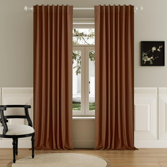 102-Inch Long 100% Blackout Curtains, 84 Inches Extra Wide. Thermal Insulated, Noise Cancelling. Pleated Heading, Tape Ring & Back Tab. Boho Drapes in Terracotta, Set of 2, 84x102