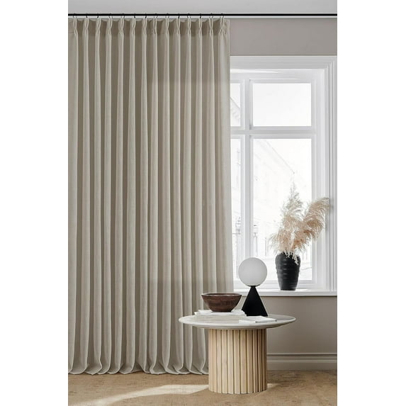 102 Inch Long Curtains Pinch Pleat Linen Curtains for Living Room Bedroom 2 Panels Tan Brown Burlywood Taupe Light Filtering Privacy 102 Inch Pleated Drapes Hooks Rings Back Tab for Sliding Door