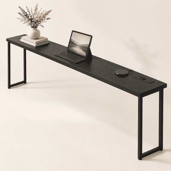 Divan Table 102 Inch Narrow Sofa Table With Power Outlets Extra Long Console Behind ...