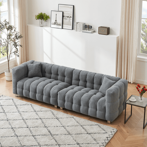 102 Inch Polyester Blend Sofa, Modern Tufted Upholstered Couch for Living Room, Gray