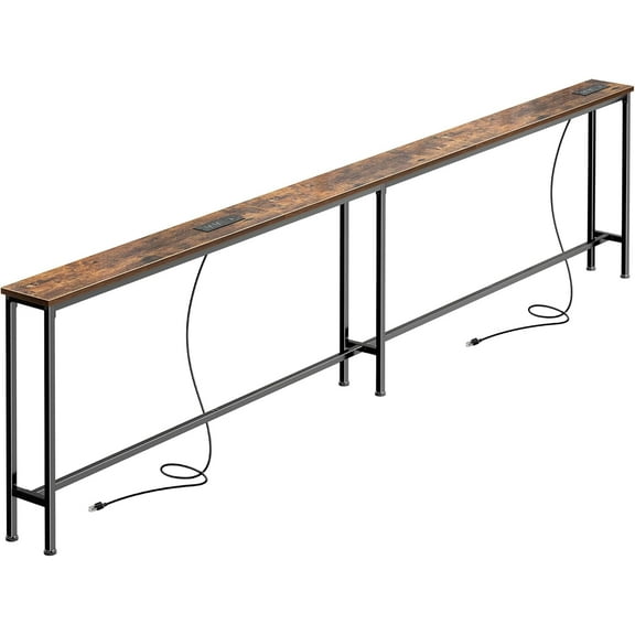102 Inch Sofa Table with 2 Power Outlets and -C Ports, 5.9 Inch Narrow Console Table with Storage, Extra-Long, for Entryway Hallway Couch Behind Sofa, Small Spaces, Rustic Brown
