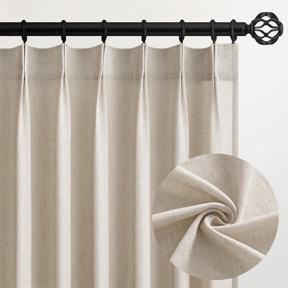 102 Inches Long Oatmeal Colored Pinch Pleat Sheer Curtains with Hooks,Back Tab Semi Transparentes Light Filtering Linen Cotton Blend Ocher Tone Rustic Cabin Style Drapes Curtains,40x102 inch Length