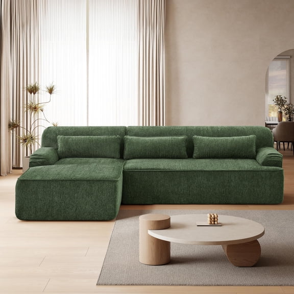 102'' L-Shaped Modular Sectional Sofa, Upgraded Chenille Cloud Couch, Comfy Modern Couch with 3 Side Pockets, Scratch-Resistant Pet-Friendly Sofa for Living Room (Green, Left-Arm Facing)