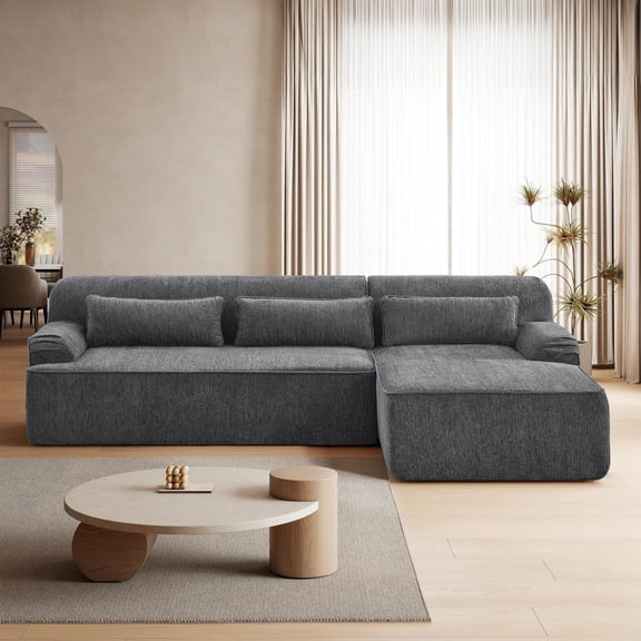 102'' L-Shaped Modular Sectional Sofa, Upgraded Chenille Cloud Couch, Comfy Modern Couch with 3 Side Pockets, Scratch-Resistant Pet-Friendly Sofa for Living Room(Grey, Right-Arm Facing)