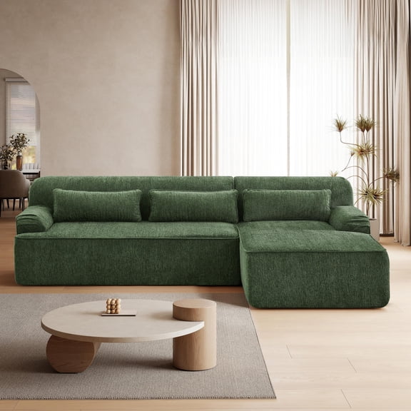 102'' L-Shaped Modular Sectional Sofa, Upgraded Chenille Cloud Couch, Comfy Modern Couch with 3 Side Pockets, Scratch-Resistant Pet-Friendly Sofa for Living Room (Green, Right-Arm Facing)