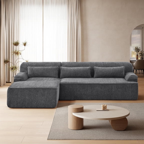 102'' L-Shaped Modular Sectional Sofa, Upgraded Chenille Cloud Couch, Comfy Modern Couch with 3 Side Pockets, Scratch-Resistant Pet-Friendly Sofa for Living Room(Grey, Left-Arm Facing)