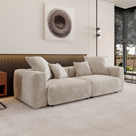 102" Loveseat Sofa, Modern Corduroy Fabric Sectional Sofa Cloud Couch, Convertible Sectional Sofa for Living Room, Apartment, Office and Small Space, 2-Seat, Beige Couch