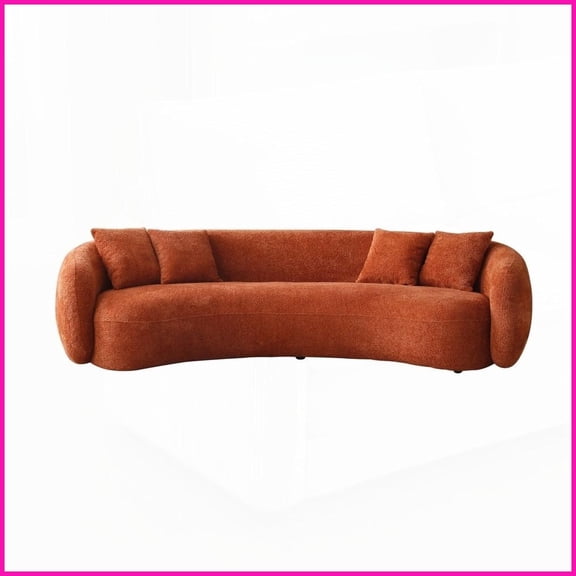 102'' Modern 5-Seater Boucle Curved Sofa with 4 Pillows - Orange Half Moon Leisure Couch for Living Room
