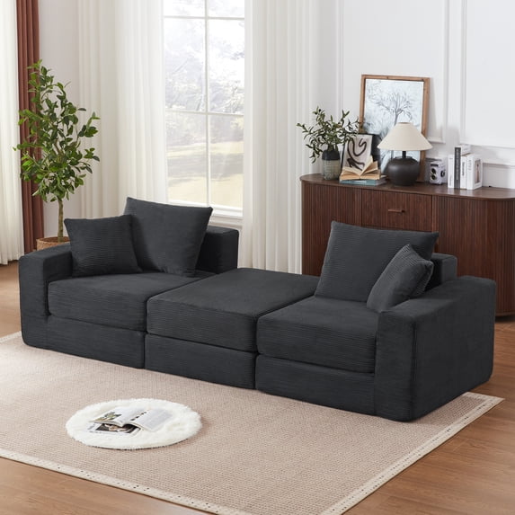 102" Modular Sectional Sofa,Cloud Boneless Couch with Non Slip Base,Modern Loveseat Sofa Upholstered Sleeper Sofa Couch for Living Room,Bedroom,No Assembly Required,Dark Gray
