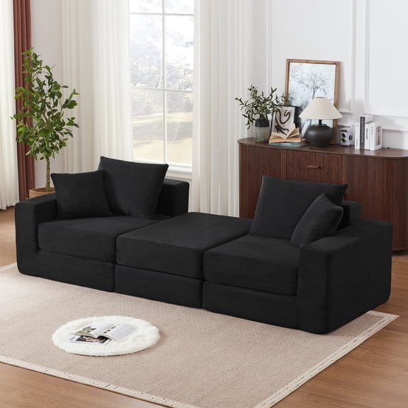 102" Modular Sectional Sofa,Cloud Boneless Couch with Non Slip Base,Modern Loveseat Sofa Upholstered Sleeper Sofa Couch for Living Room,Bedroom,No Assembly Required,Black