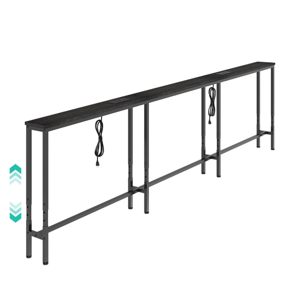 102" Narrow Sofa Table Behind Couch, Adjustable Height, Black, Power Outlet, Filling Gap Behind Sofa, Long Skinny Console Table for Living Room, Entry Way