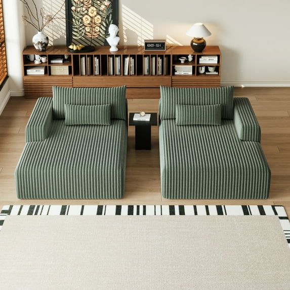 102" Oversized Corduroy Sectional Lounge Chaise, Corduroy Loveseat Sofa Bed,Fluffy Modern Sleeper Chair for Indoor Living Room Bedroom ,No Assembly Required