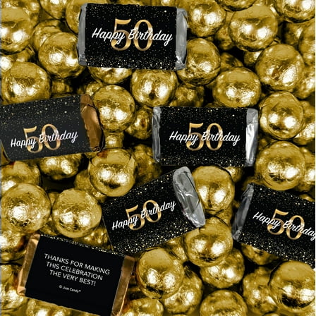 102 Pcs 50th Birthday Candy Milestone Elegant Birthday Bash Hershey's Miniatures and Gold Milk Chocolate Ball Mix (1.62lb)