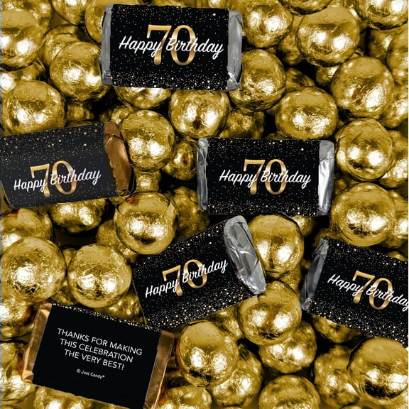 70 pcs 70th Birthday Candy Milestone Elegant Birthday Bash Assorted Wrapped Chocolate Miniatures and Milk Chocolate Gold Foil Ball Mix (1.62lb)