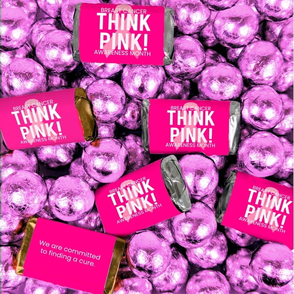 102 Pcs Breast Cancer Awareness Pink Ribbon Hershey's Miniatures and Chocolate Balls (1.62lbs)