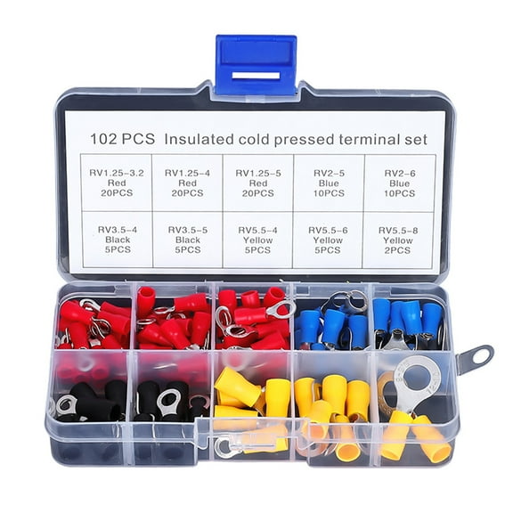 102 Pcs Electrical Wire Connector Insulated Ring Type Copper Crimp Terminals Quick Disconnect Solderless Crimp Terminals