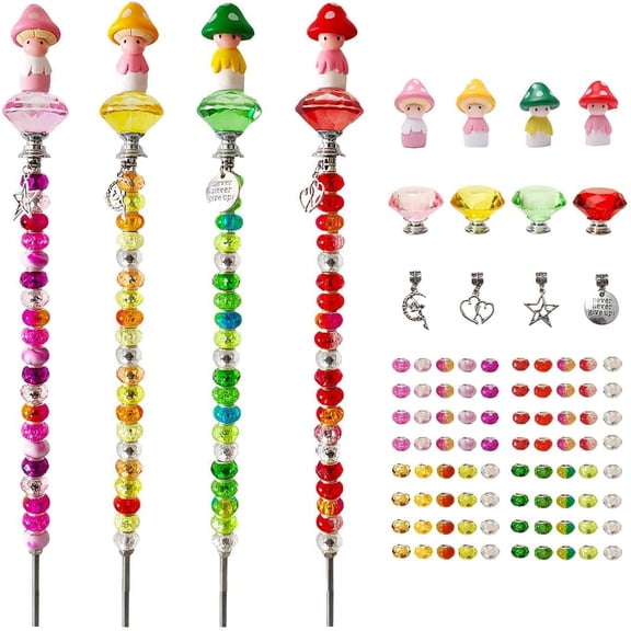 102 Pcs Fairy Garden Accessories Outdoor Kit - DIY Fairy Wand Beaded Garden Stakes Decorative Kit with Miniature Mushrooms Figurine for Different Festivals, Beadable Items(Mushrooms)
