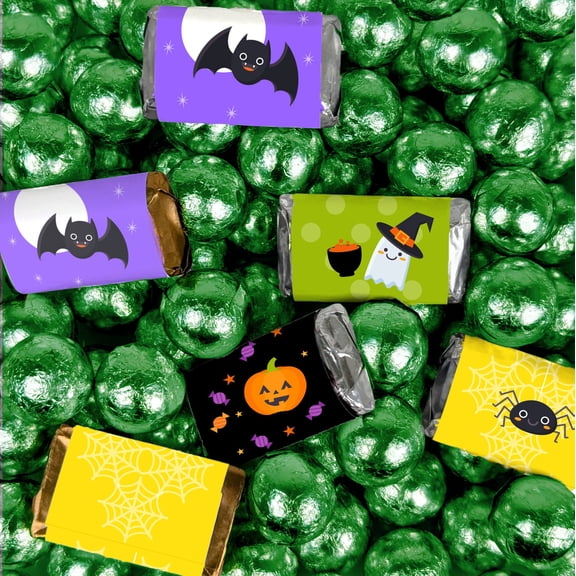 102 Pcs Halloween Critters Assorted Hershey's Miniatures and Green Milk Chocolate Balls (1.62lb)