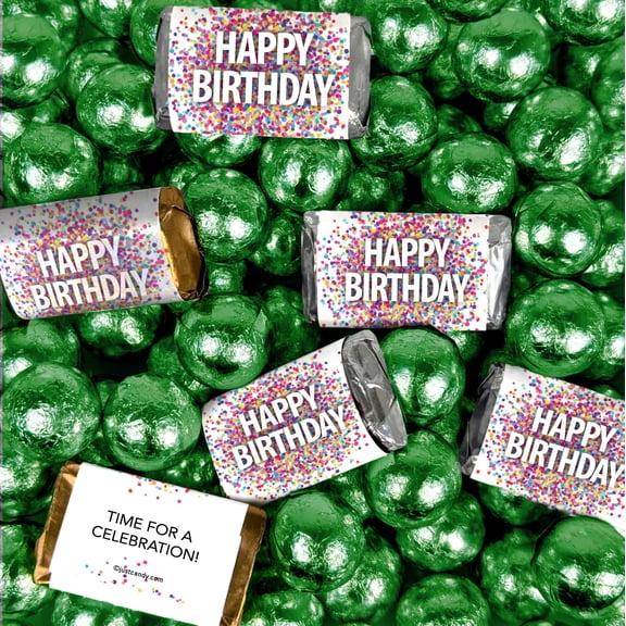 102 Pcs Happy Birthday Candy Confetti Assorted Wrapped Chocolate Miniatures and Milk Chocolate Green Foil Ball Mix (1.62lb)