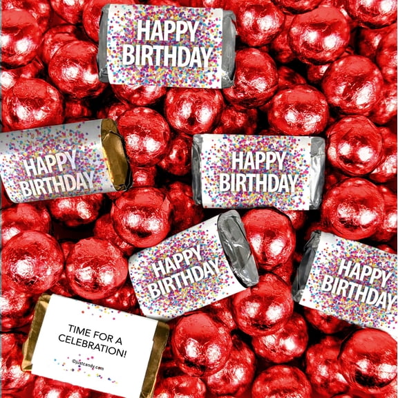 102 Pcs Happy Birthday Candy Confetti Assorted Wrapped Chocolate Miniatures and Milk Chocolate Red Foil Ball Mix (1.62lb)